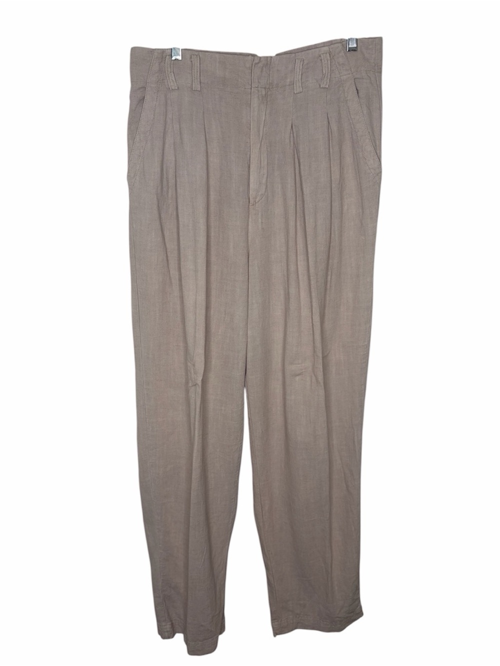 Free People Size 10 Beige High Rise Wide Leg Linen Blend Pants Side Pockets.